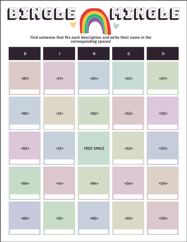 An empty bingo sheet, but the values for each square is actually the variables B1 through O5 displayed as '<B1>'